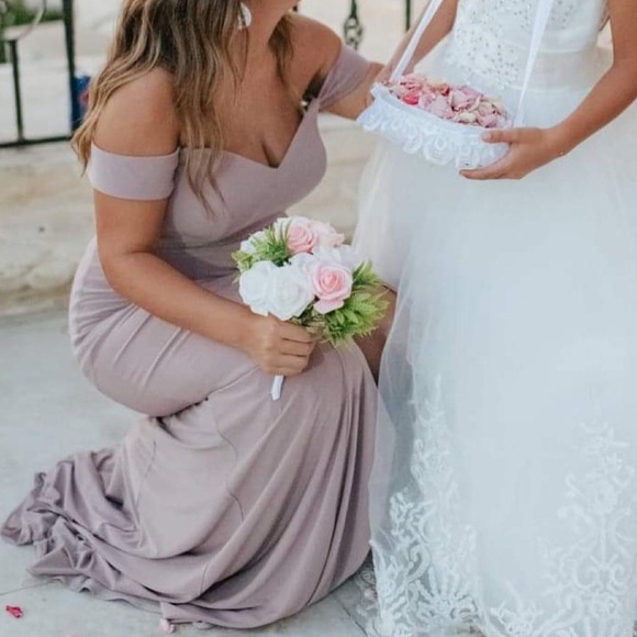 Dusty pink off shoulder prom party dress - Picture 3 of 3